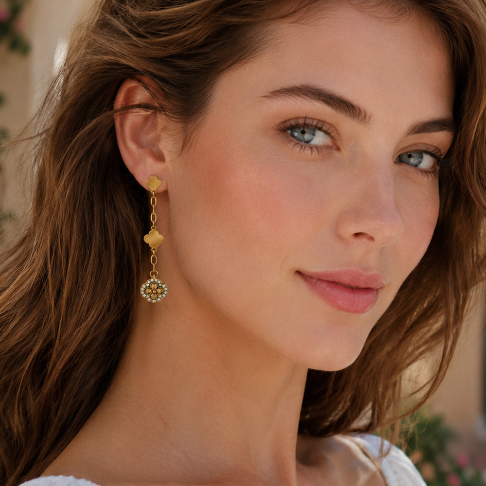 Clover Crystal Drop Earrings