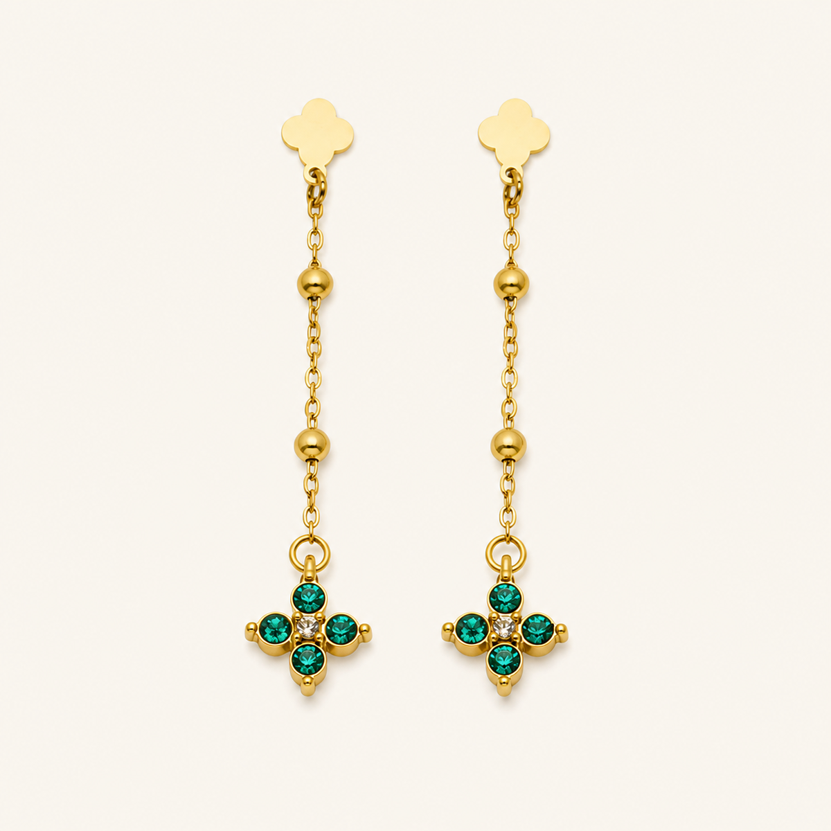 Clover Cascade Earrings in Blue-Green and Gold
