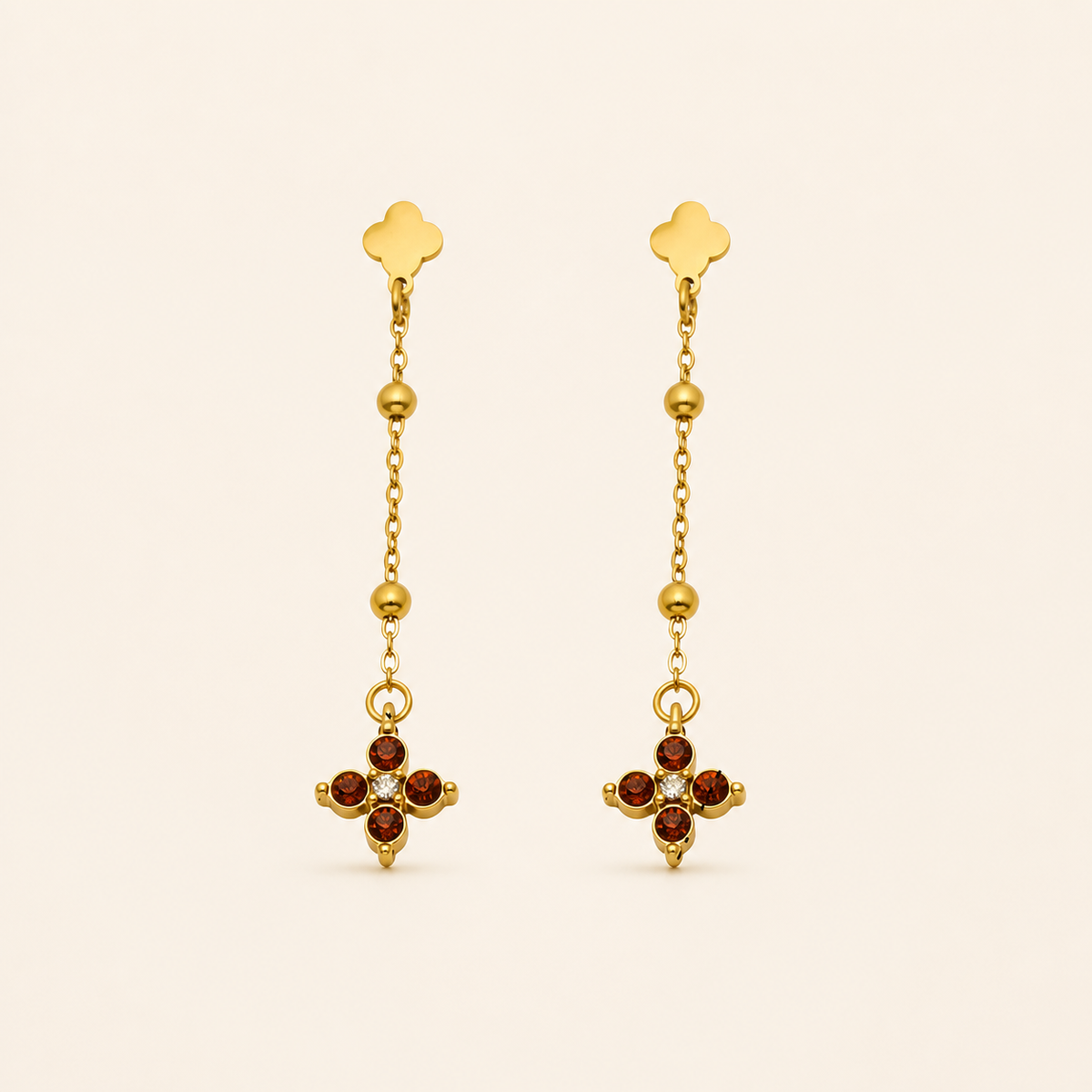 Clover Cascade Earrings in Champagne and Gold