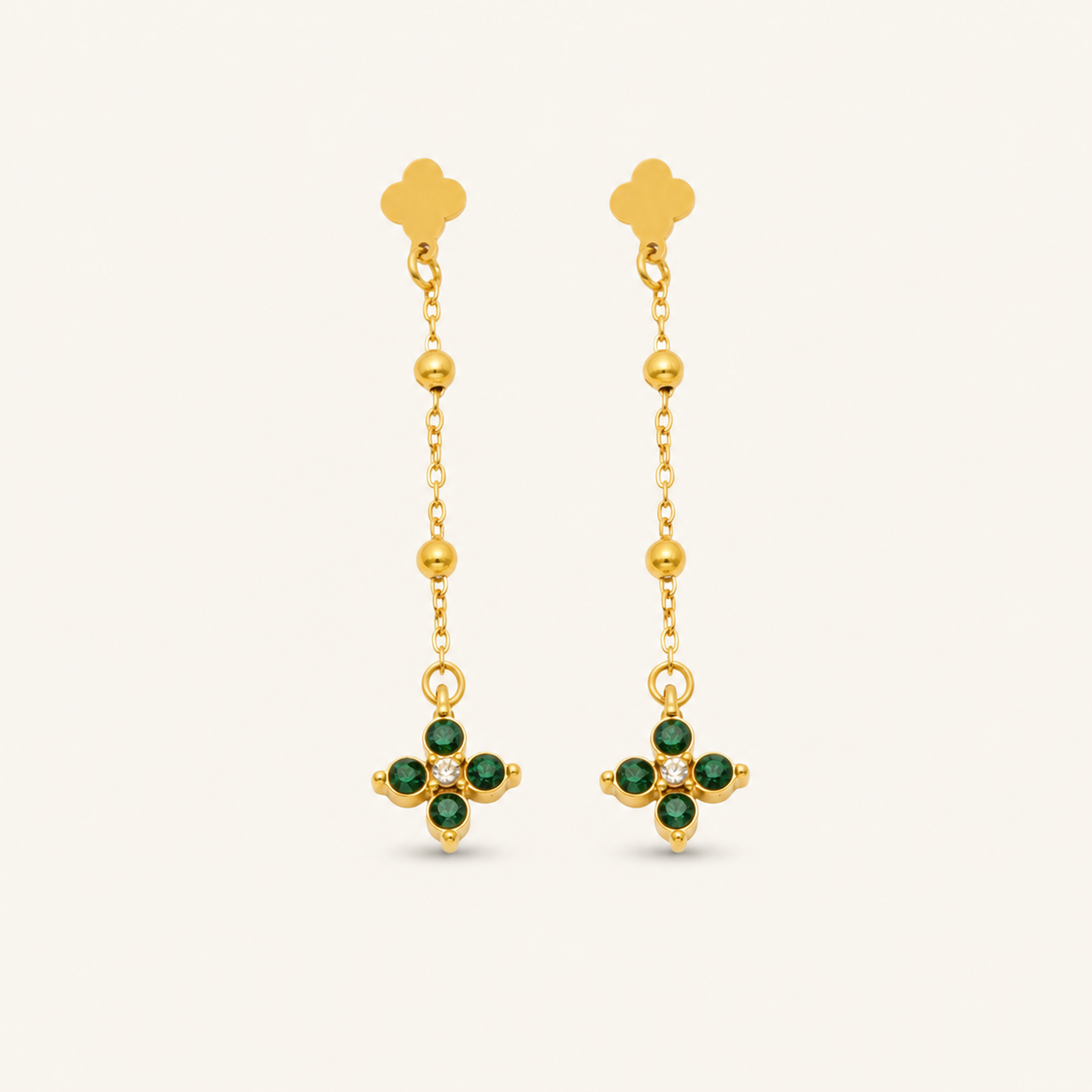 Clover Cascade Earrings in Green and Gold