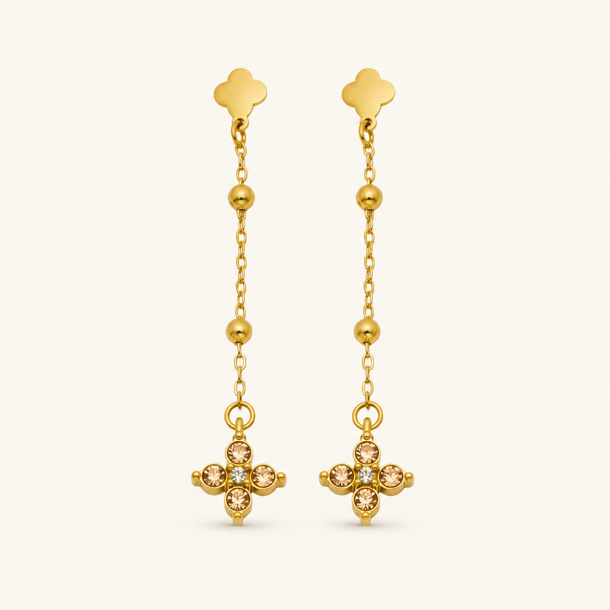 Clover Cascade Earrings in Khaki and Gold