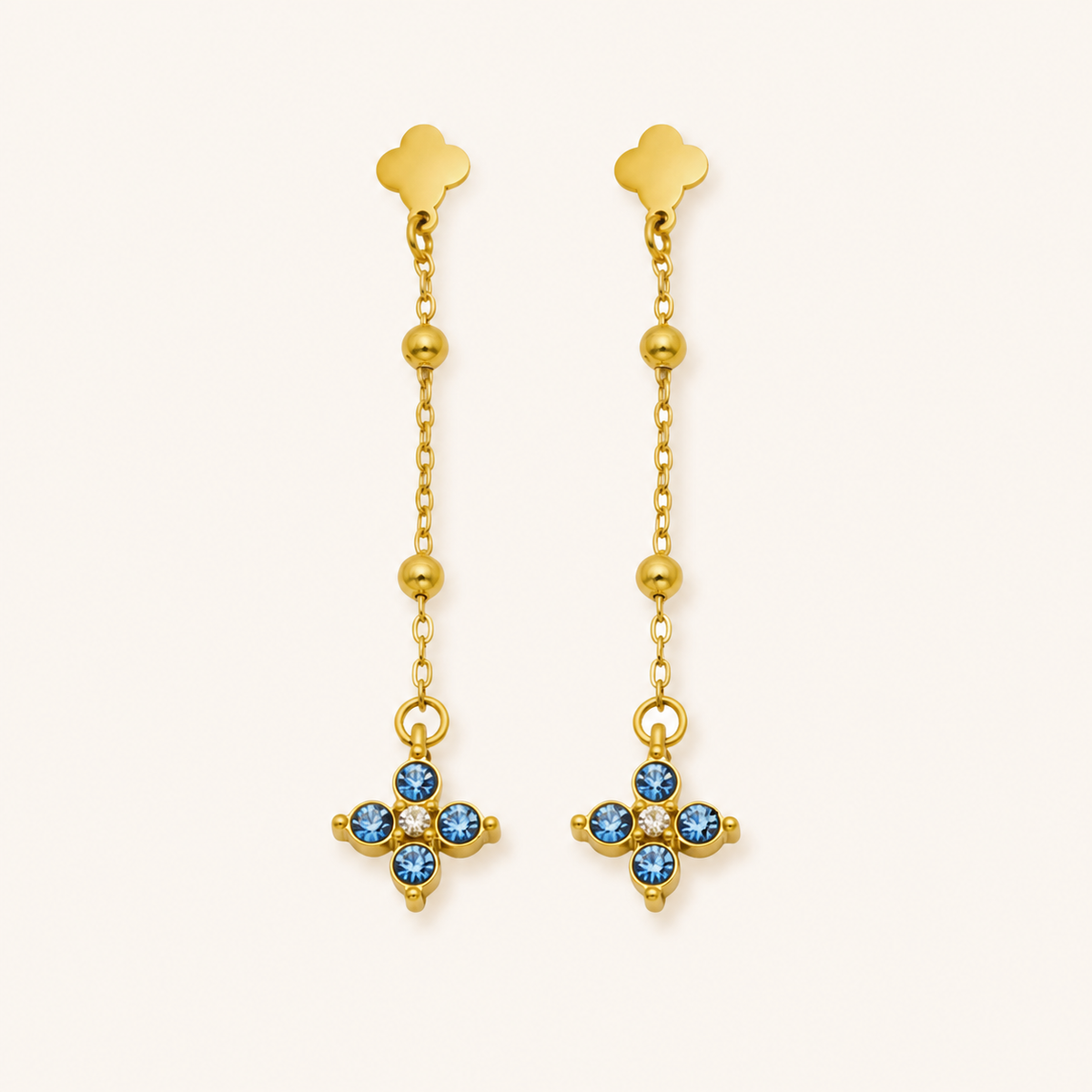 Clover Cascade Earrings in Lake Blue and Gold
