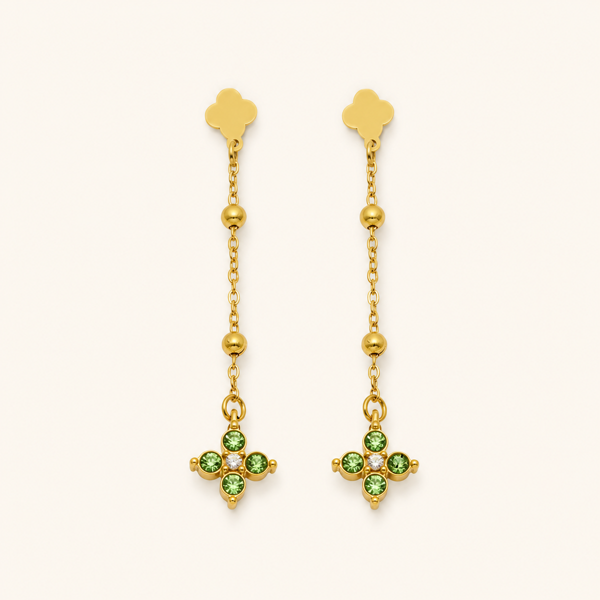 Clover Cascade Earrings in Light Green and Gold