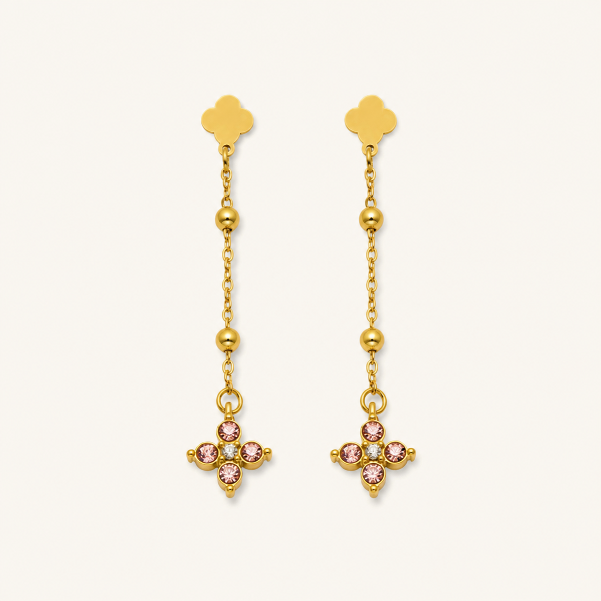Clover Cascade Earrings in Pink and Gold