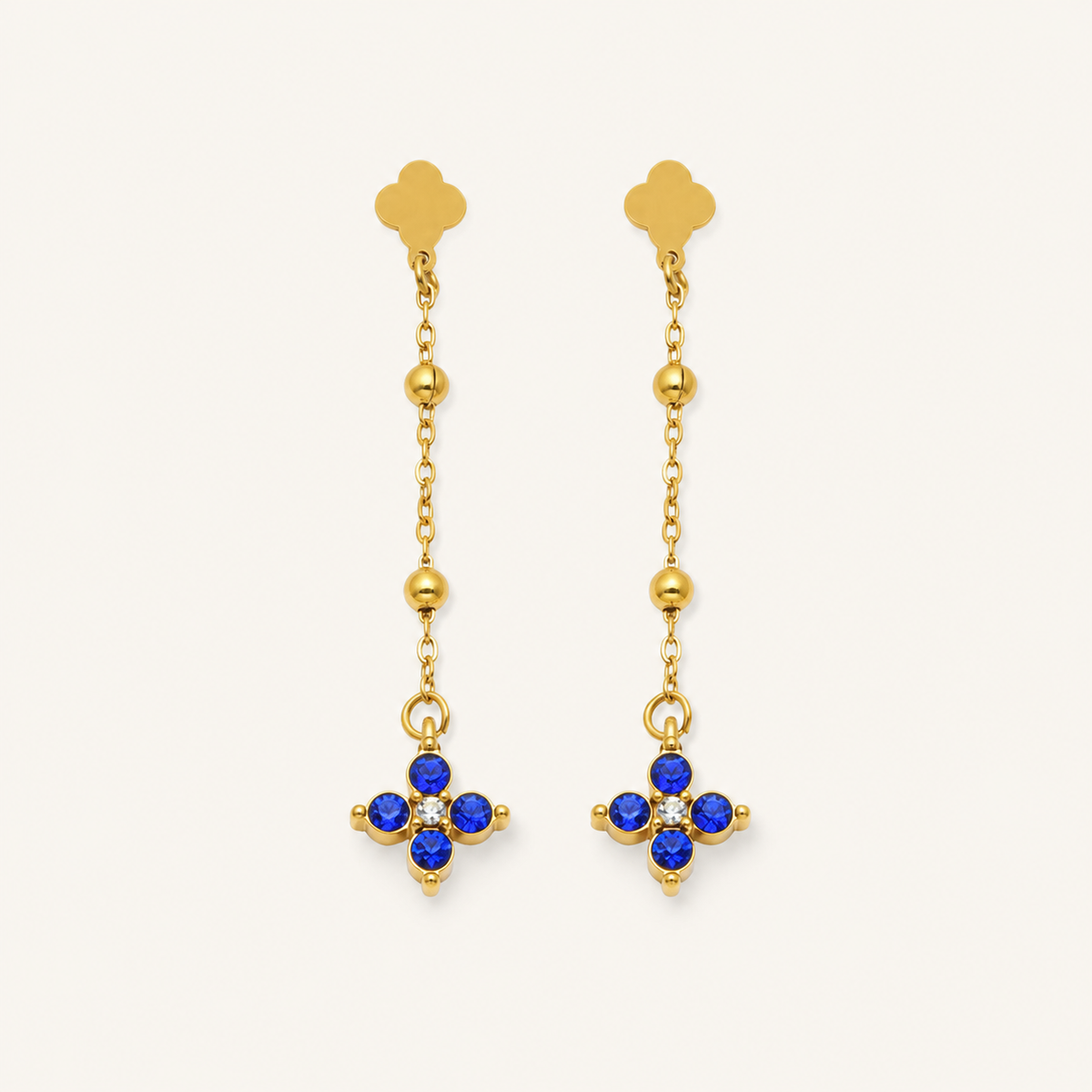 Clover Cascade Earrings in Sapphire Blue and Gold