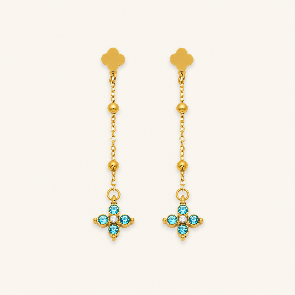 Clover Cascade Earrings in Sky Blue and Gold