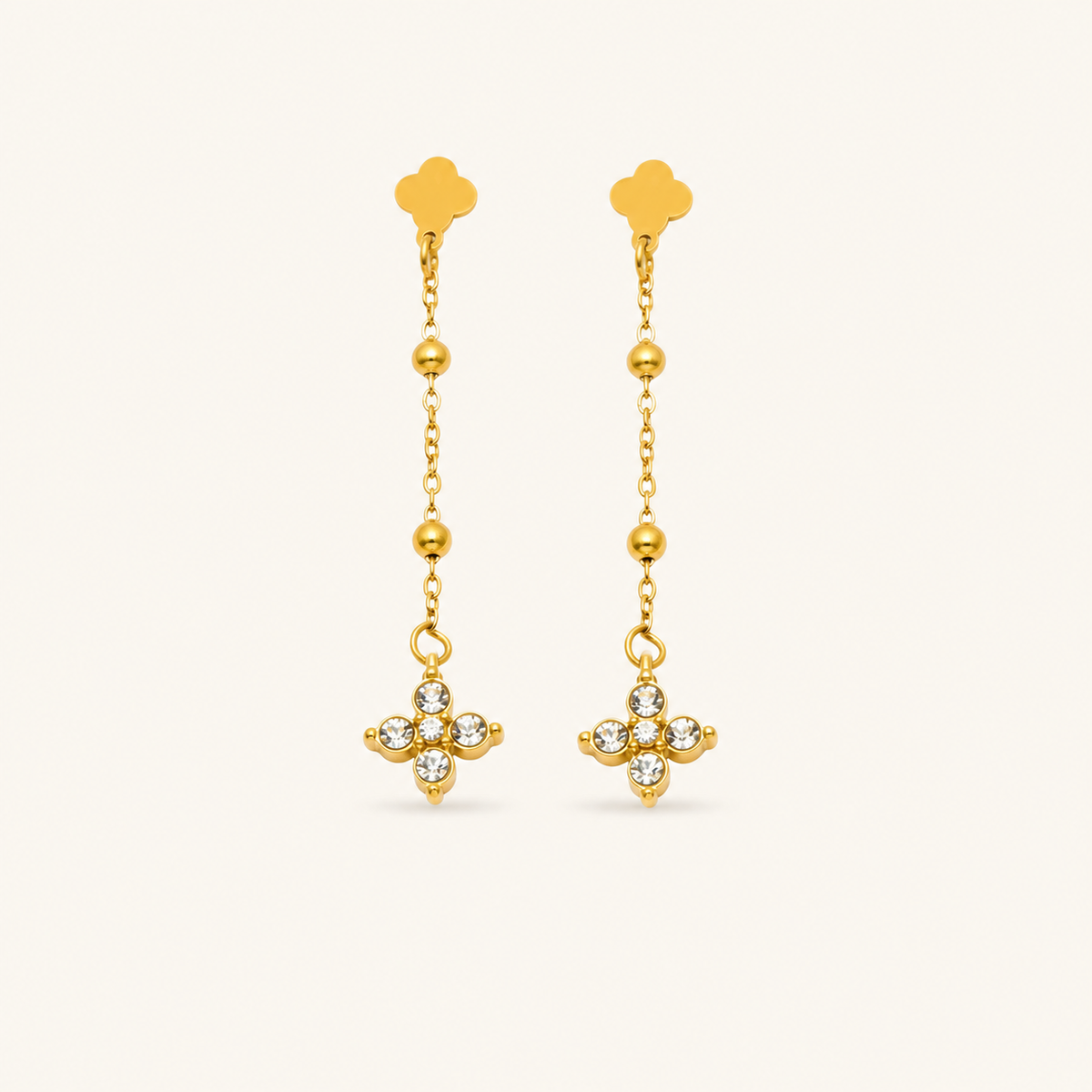Clover Cascade Earrings in White and Gold