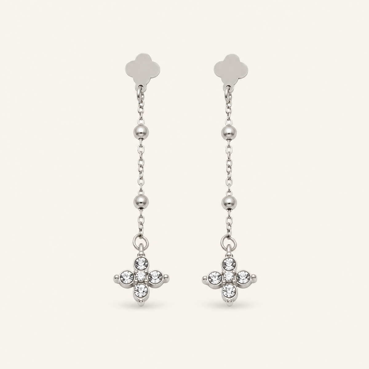 Clover Cascade Earrings in White and Silver