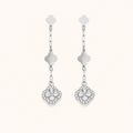 Clover Crystal Drop Earrings — White / Silver
