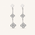 Clover Glow Zircon Earrings — white crystals, silver