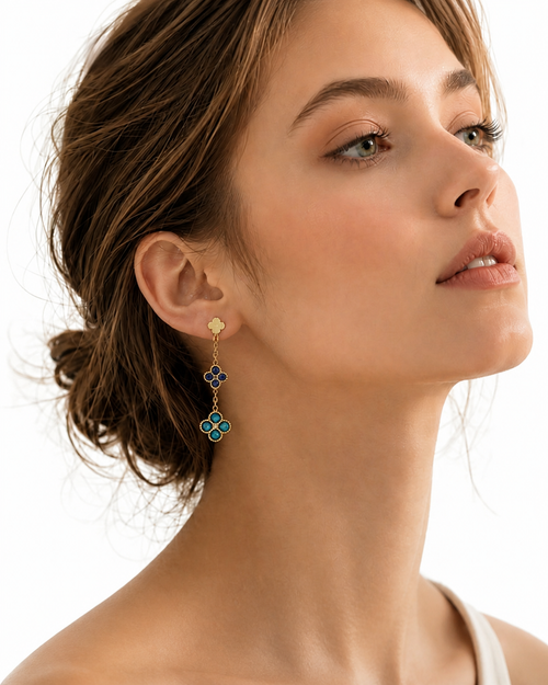 Clover Glow Zircon Earrings worn by a model