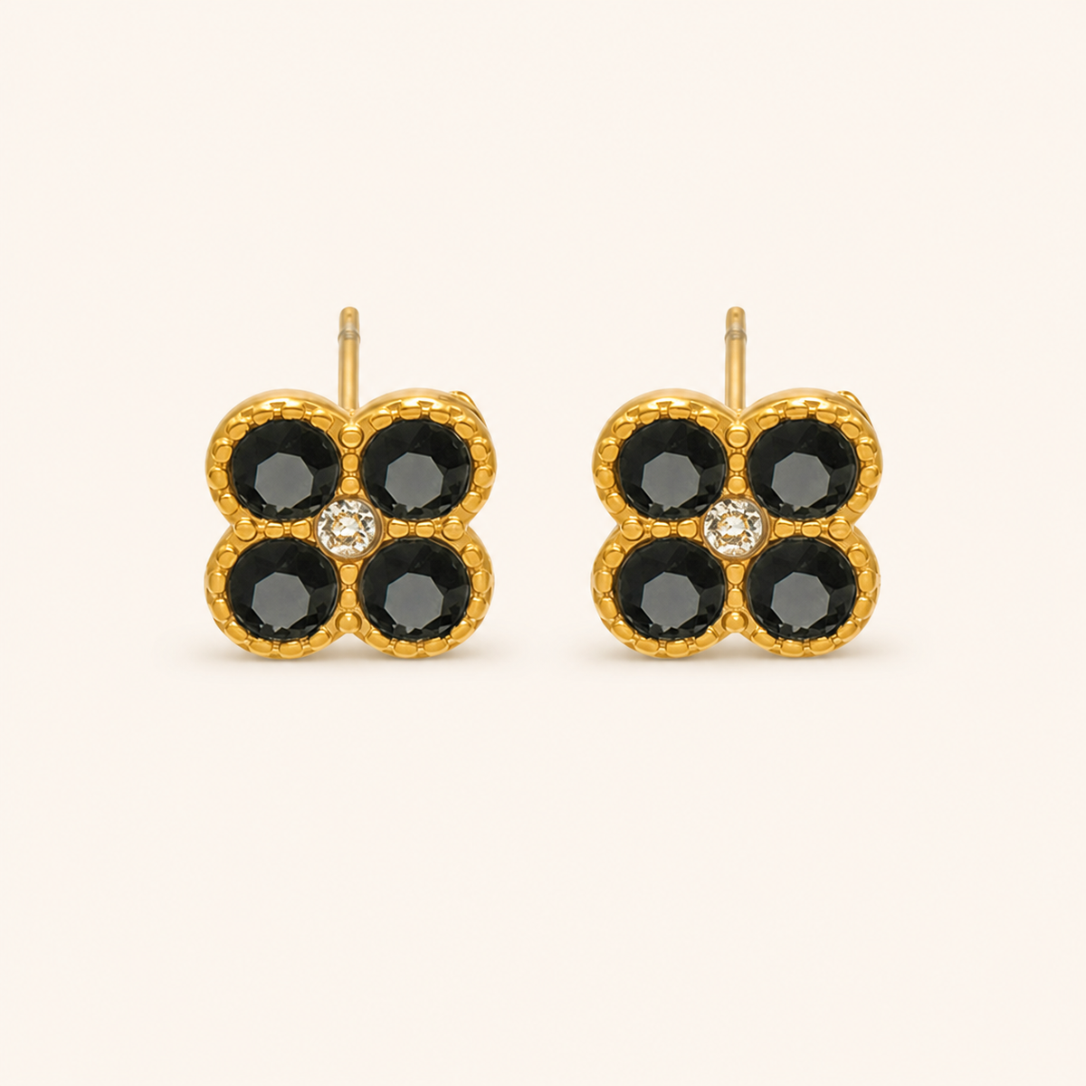 Clover of Grace black zircon earrings in gold