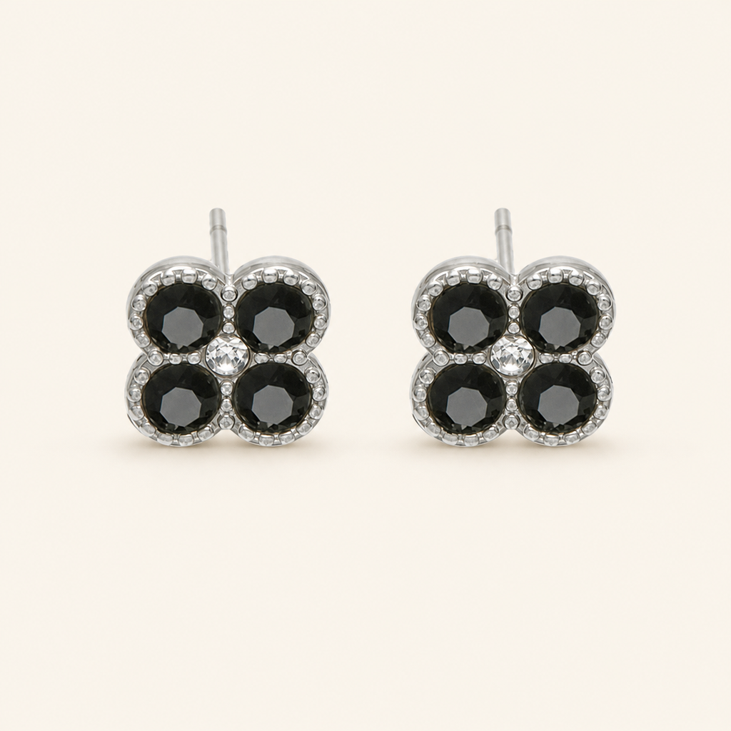 Clover of Grace black zircon earrings in silver