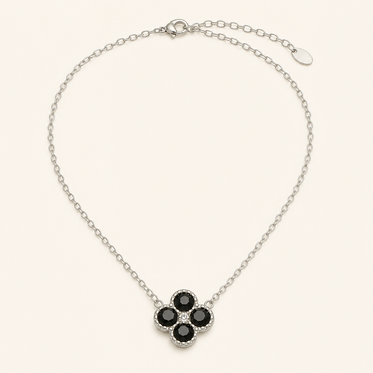 Clover of Grace black zircon necklace in silver