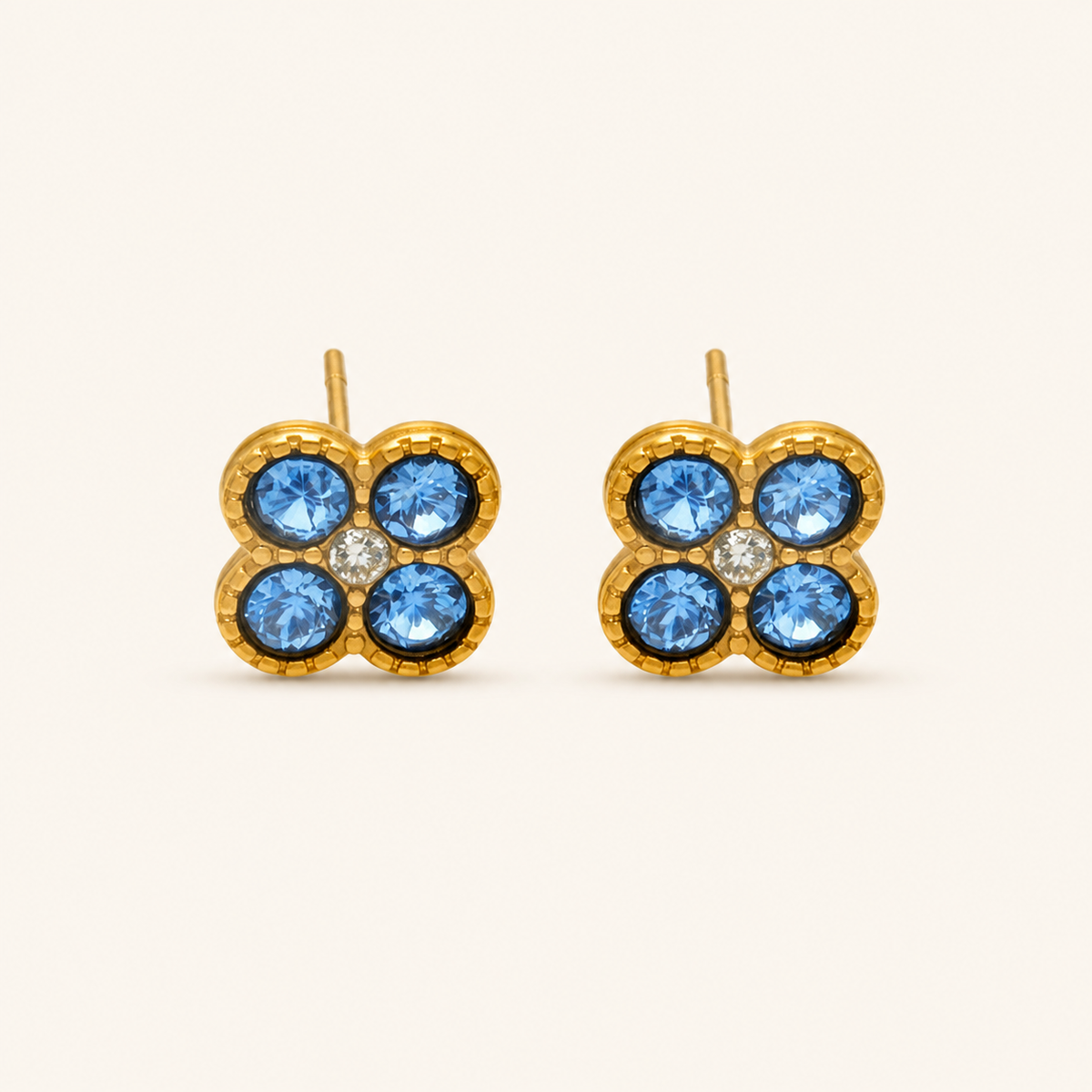 Clover of Grace blue zircon earrings in gold