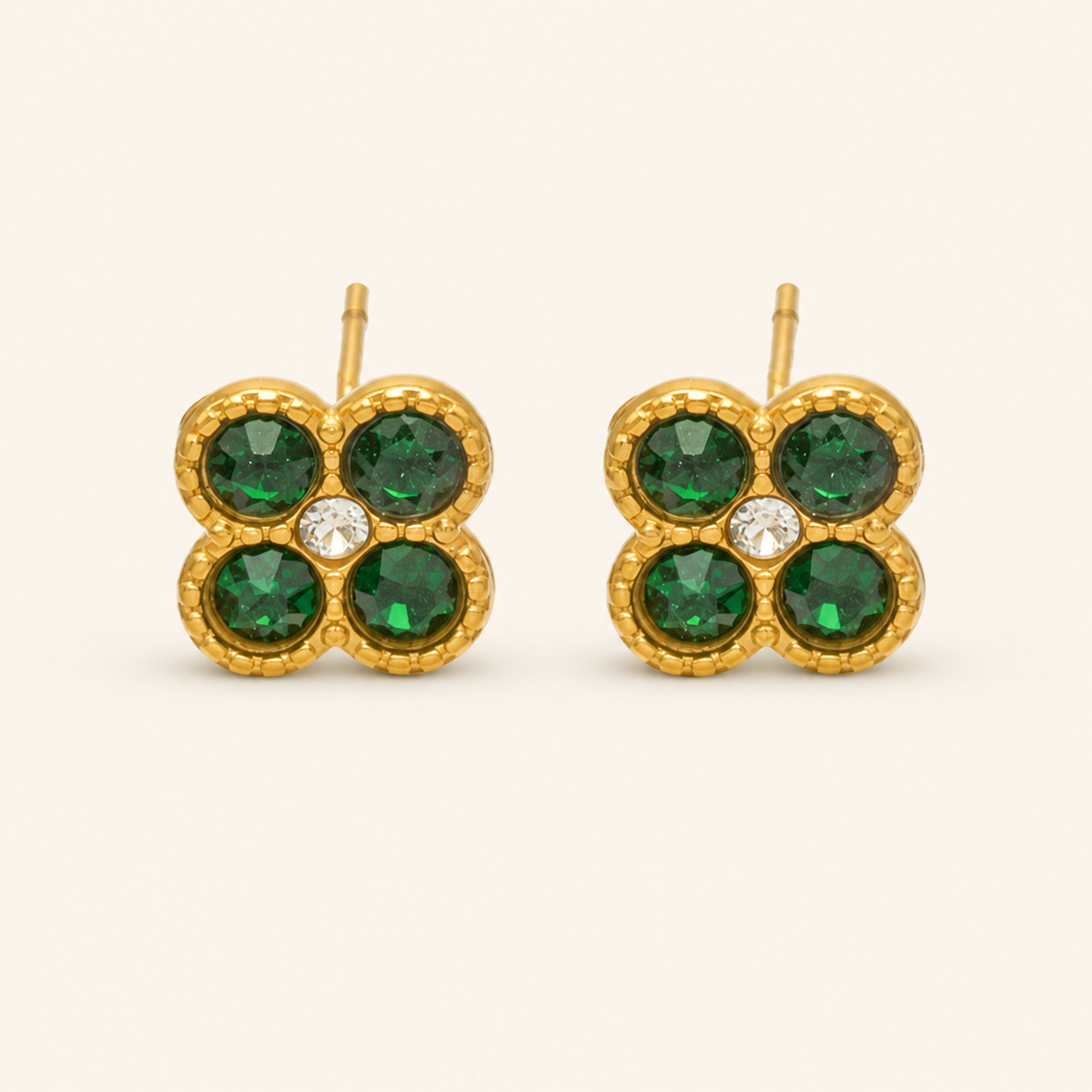 Clover of Grace dark green zircon earrings in gold