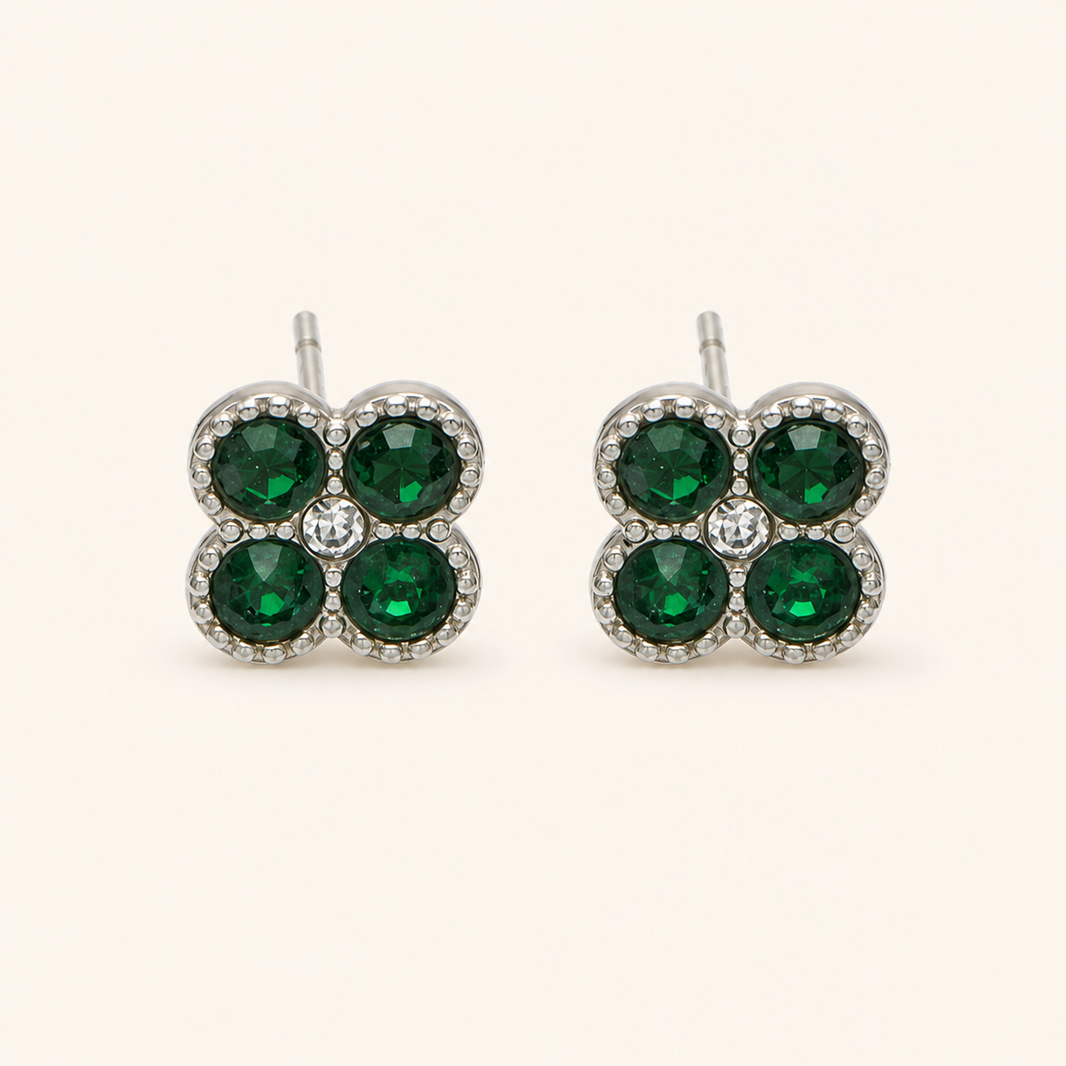 Clover of Grace dark green zircon earrings in silver
