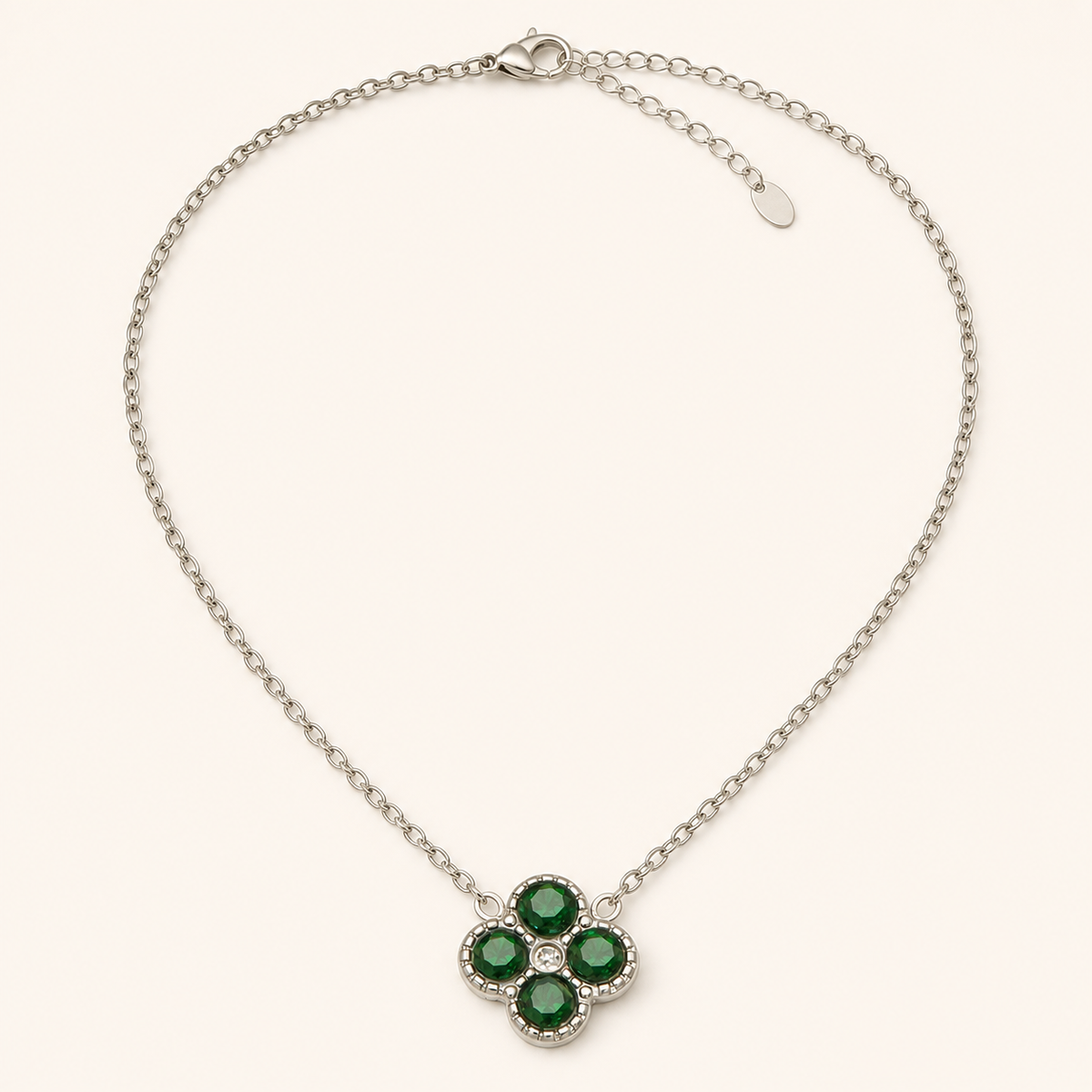 Clover of Grace dark green zircon necklace in silver