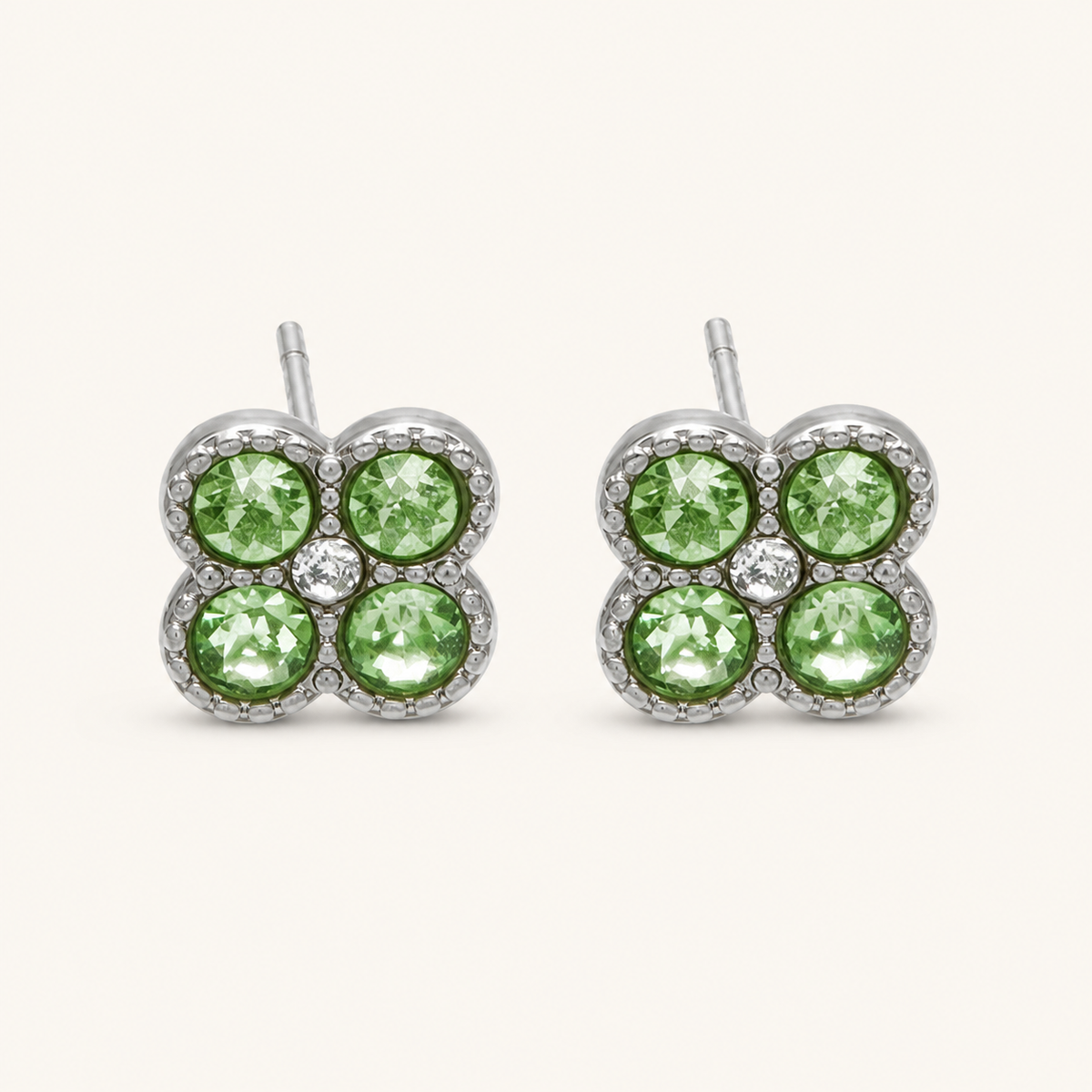 Clover of Grace light green zircon earrings in silver