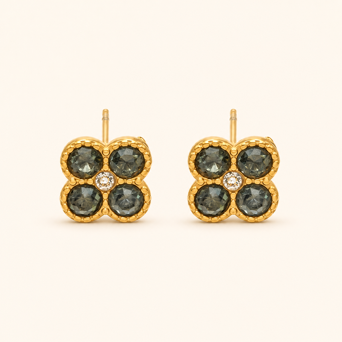 Clover of Grace grey zircon earrings in gold