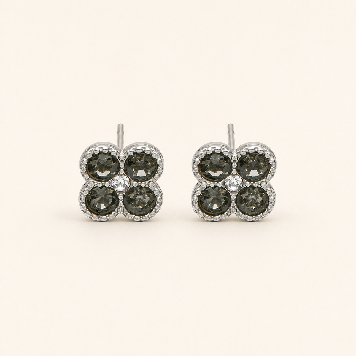 Clover of Grace grey zircon earrings in silver
