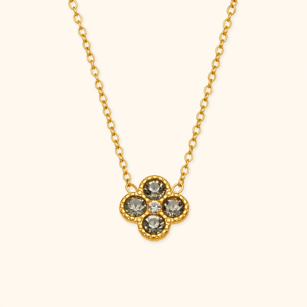 Clover of Grace grey zircon necklace in gold
