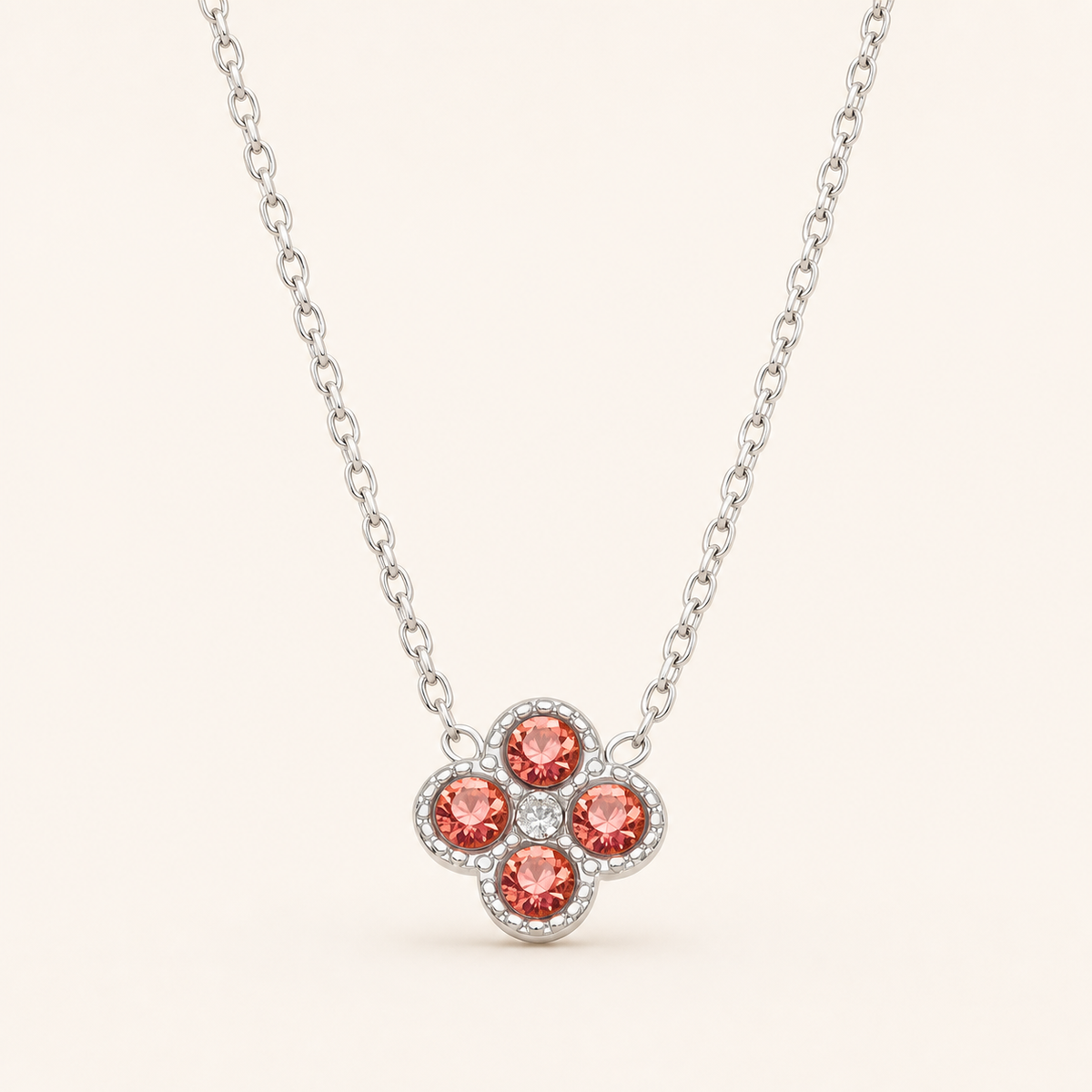 Clover of Grace magenta zircon necklace in silver