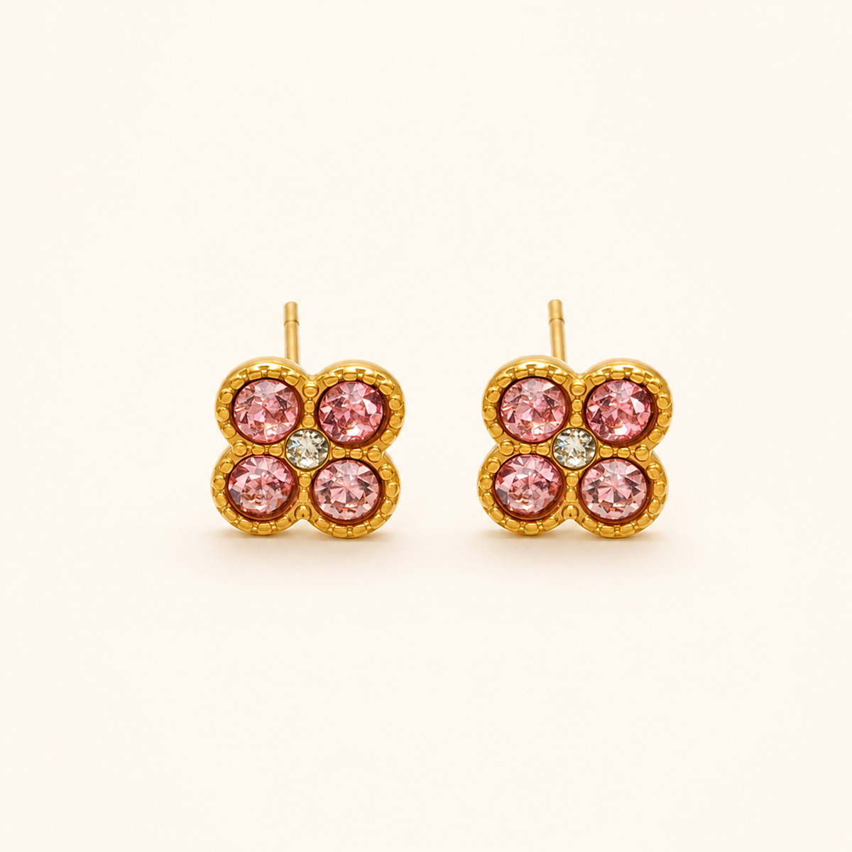 Clover of Grace pink zircon earrings in gold