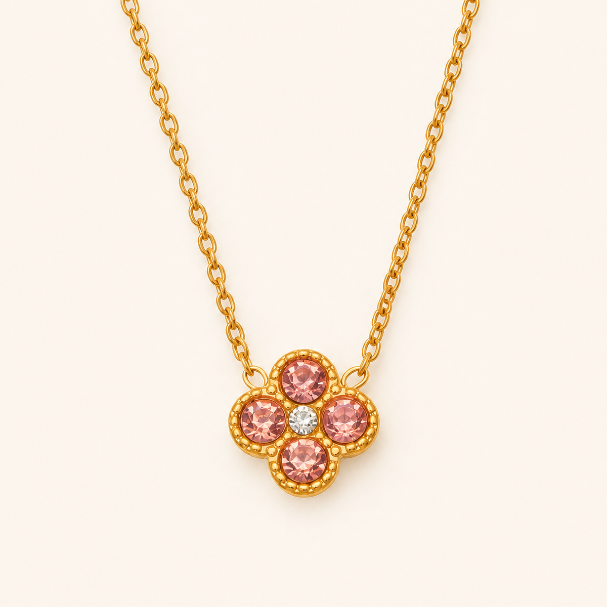 Clover of Grace pink zircon necklace in gold