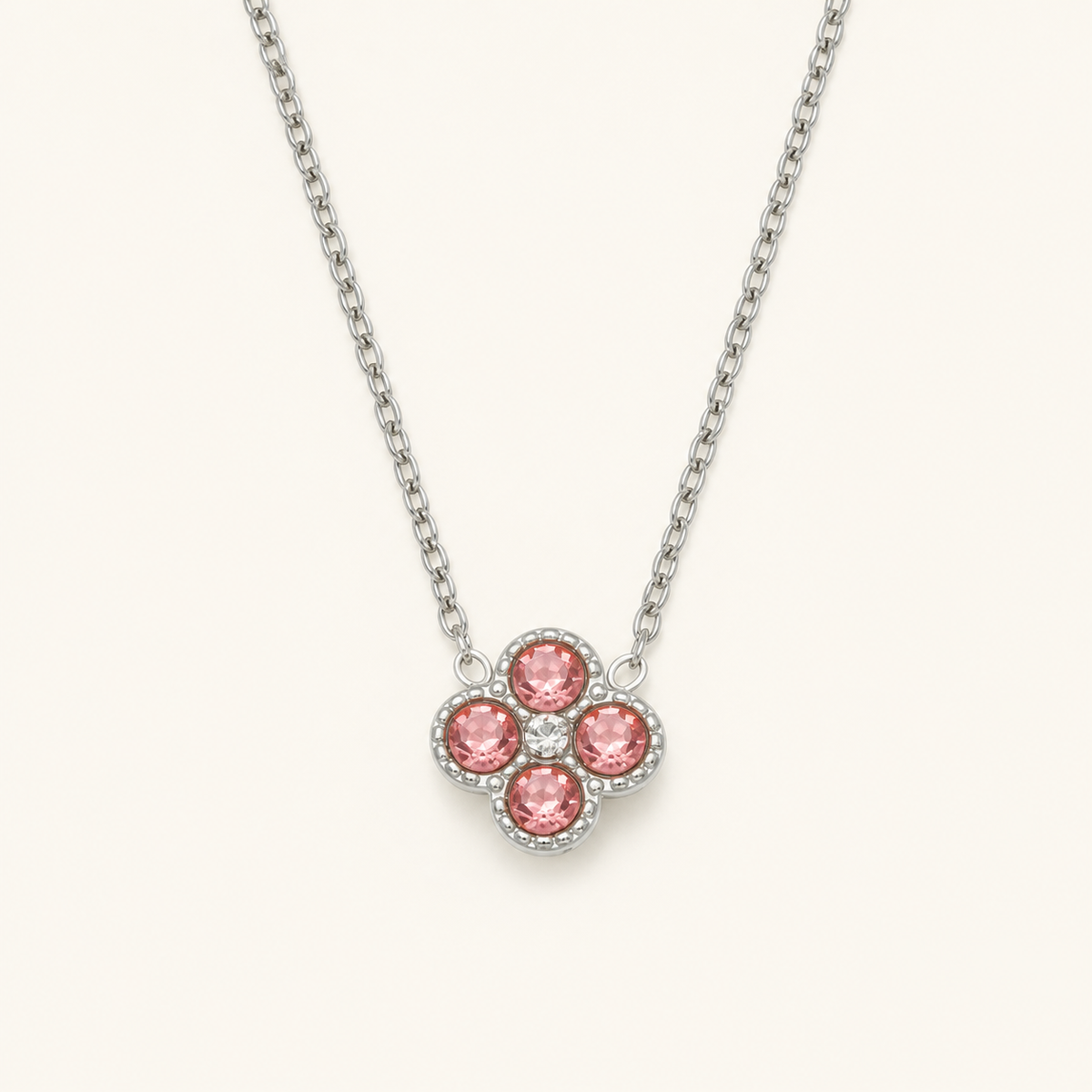 Clover of Grace pink zircon necklace in silver