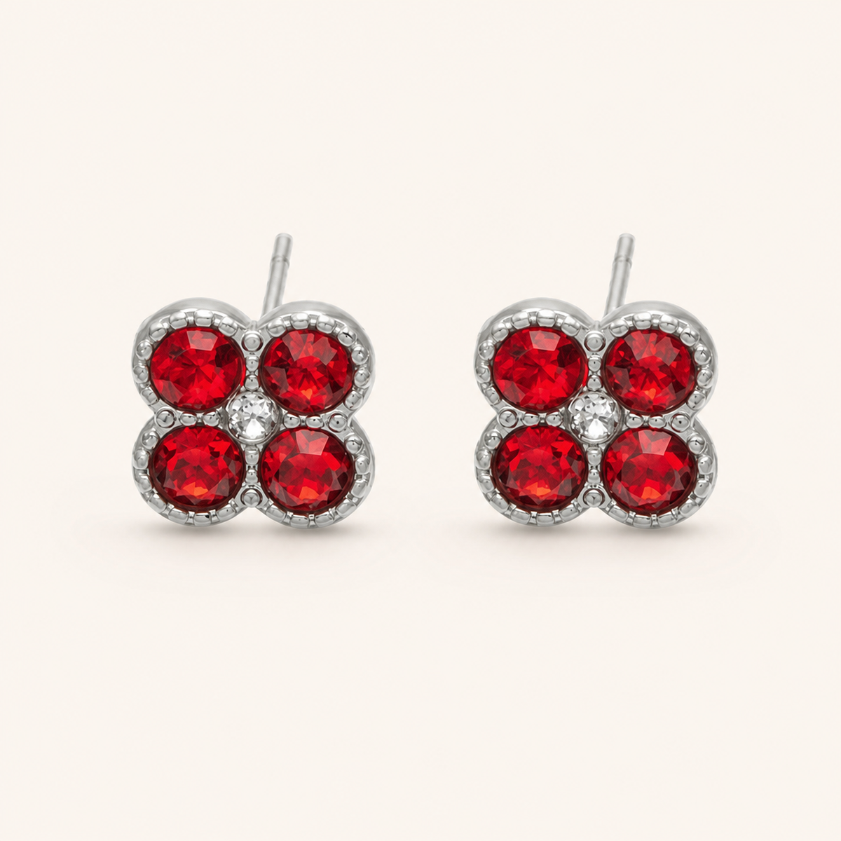 Clover of Grace red zircon earrings in silver