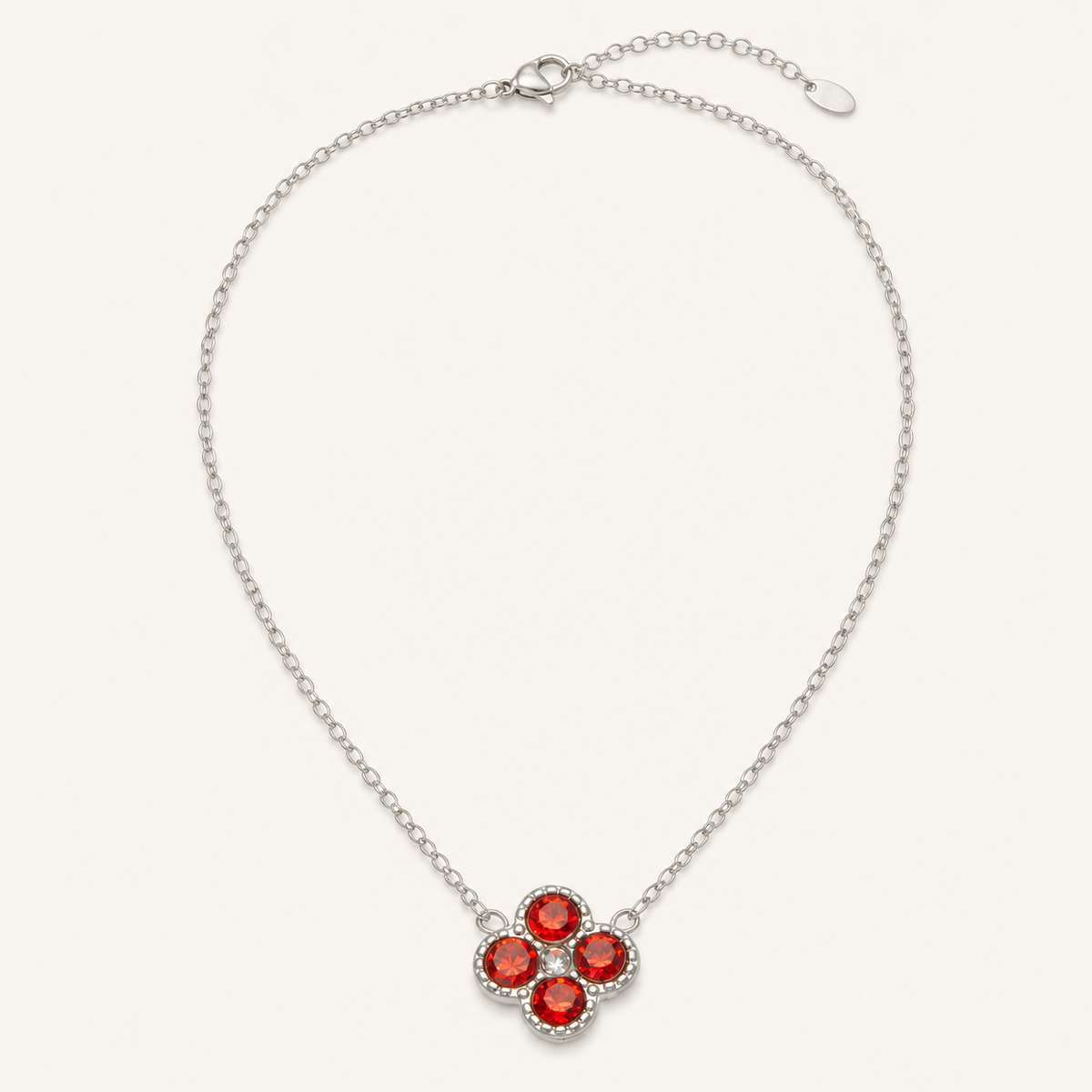 Clover of Grace red zircon necklace in silver