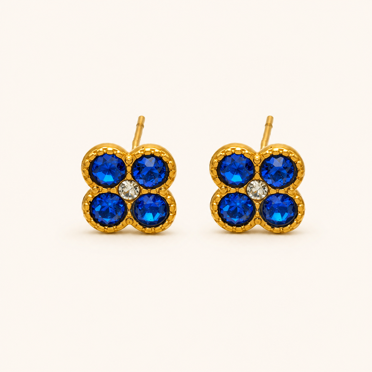 Clover of Grace sapphire blue zircon earrings in gold