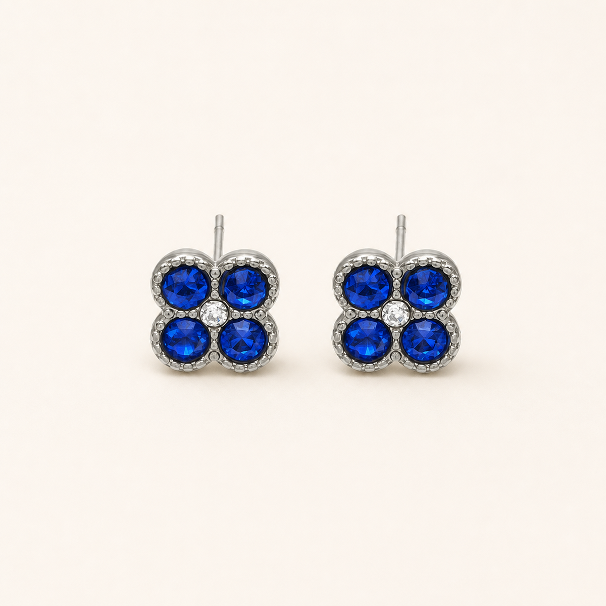 Clover of Grace sapphire blue zircon earrings in silver