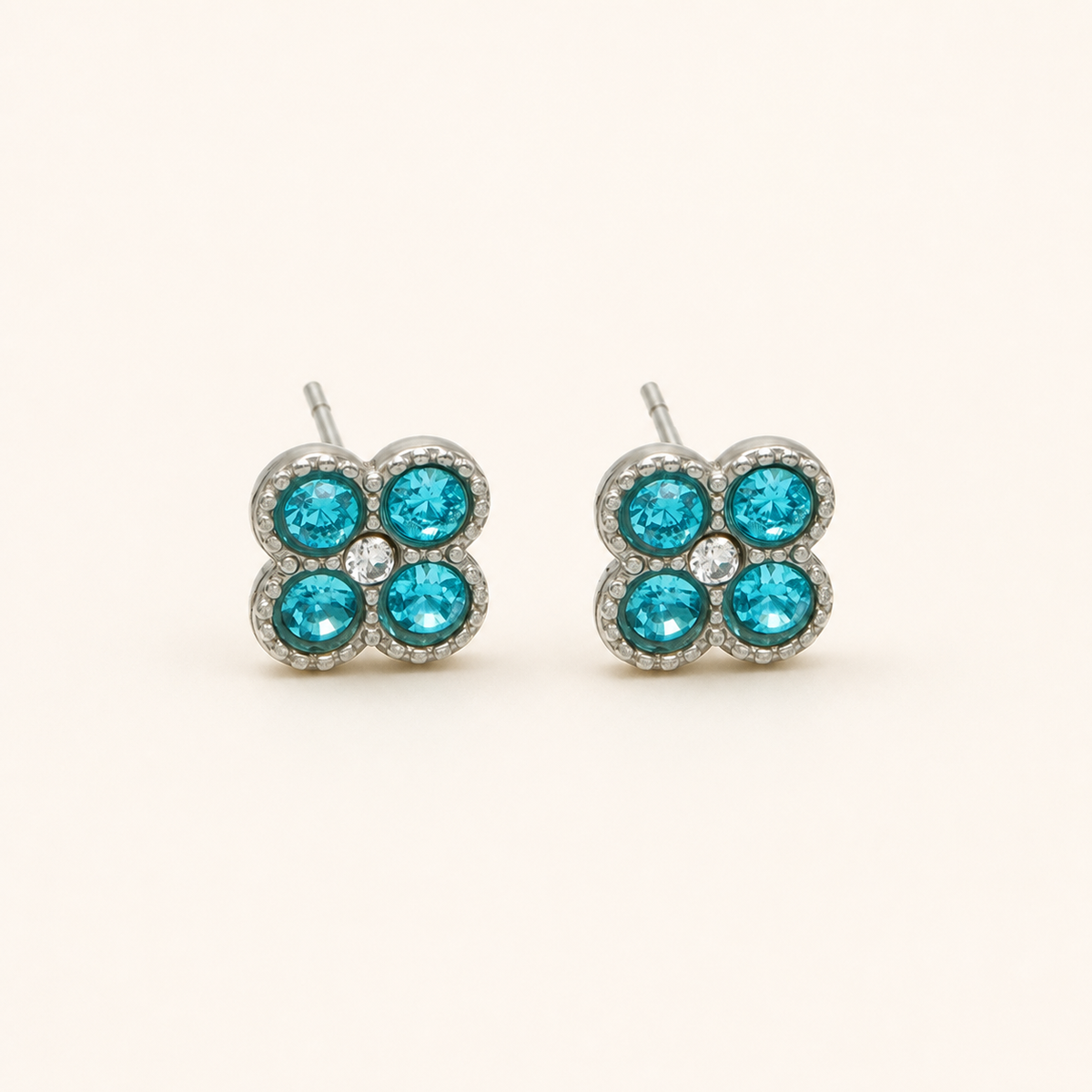 Clover of Grace sky blue zircon earrings in silver