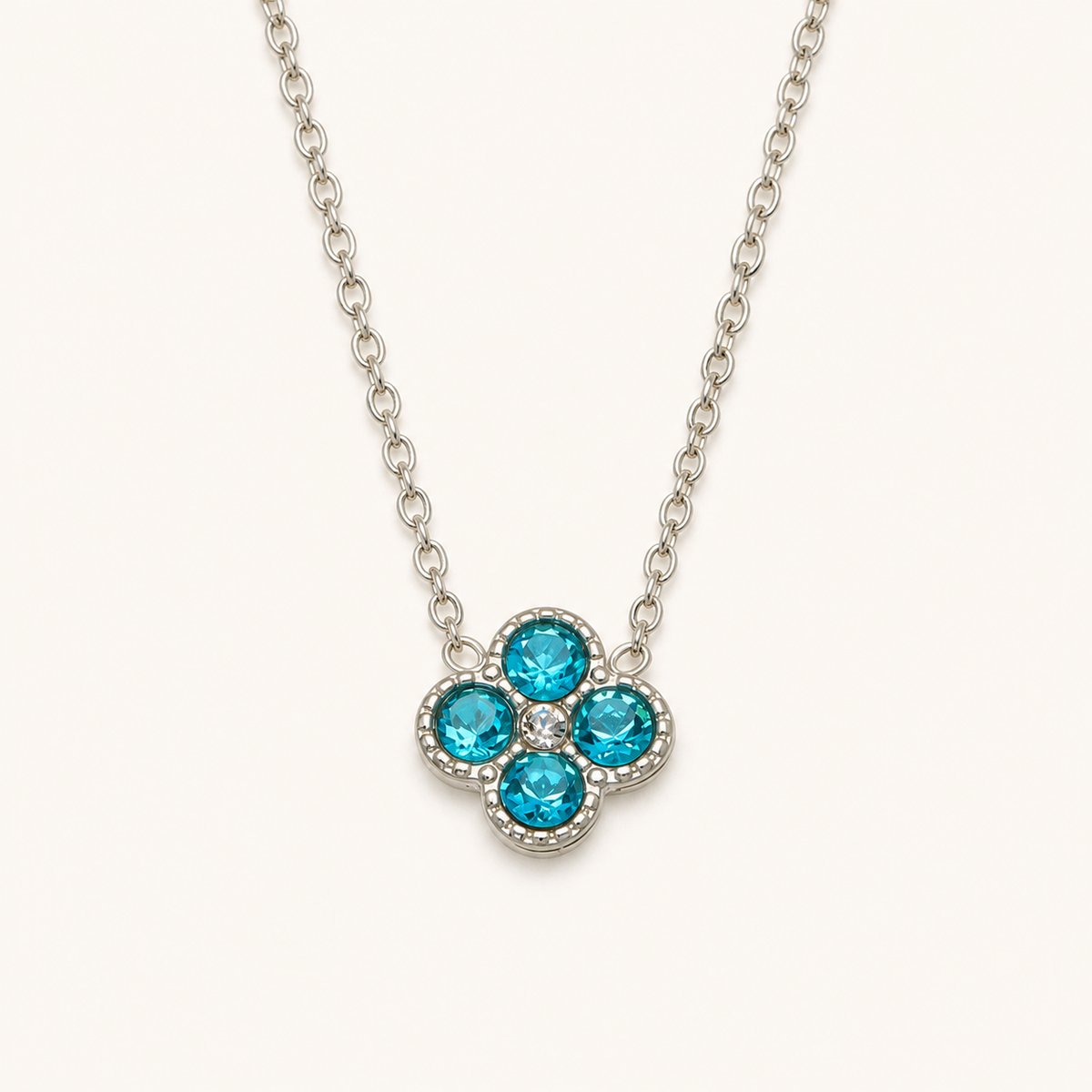 Clover of Grace sky blue zircon necklace in silver