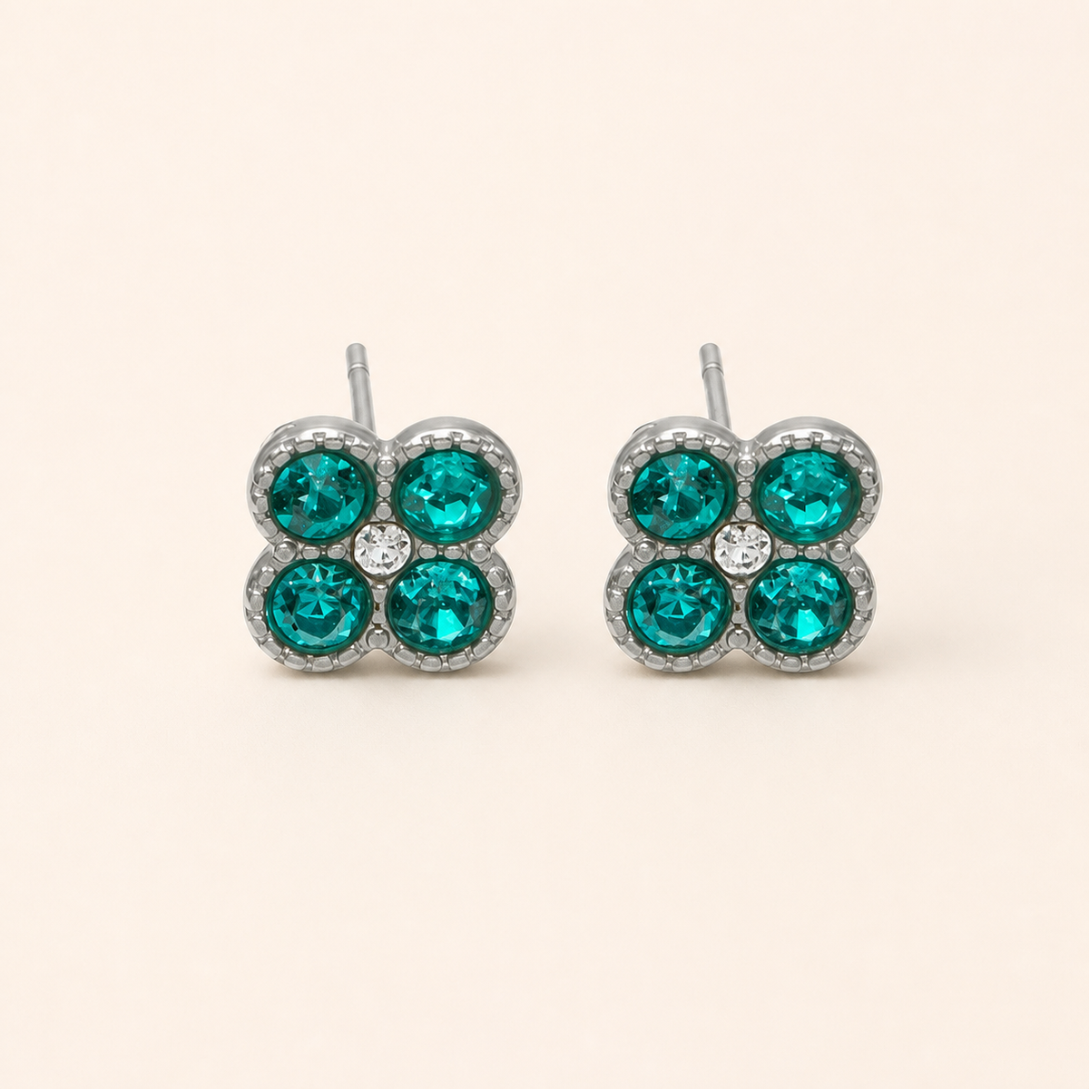 Clover of Grace teal zircon earrings in silver