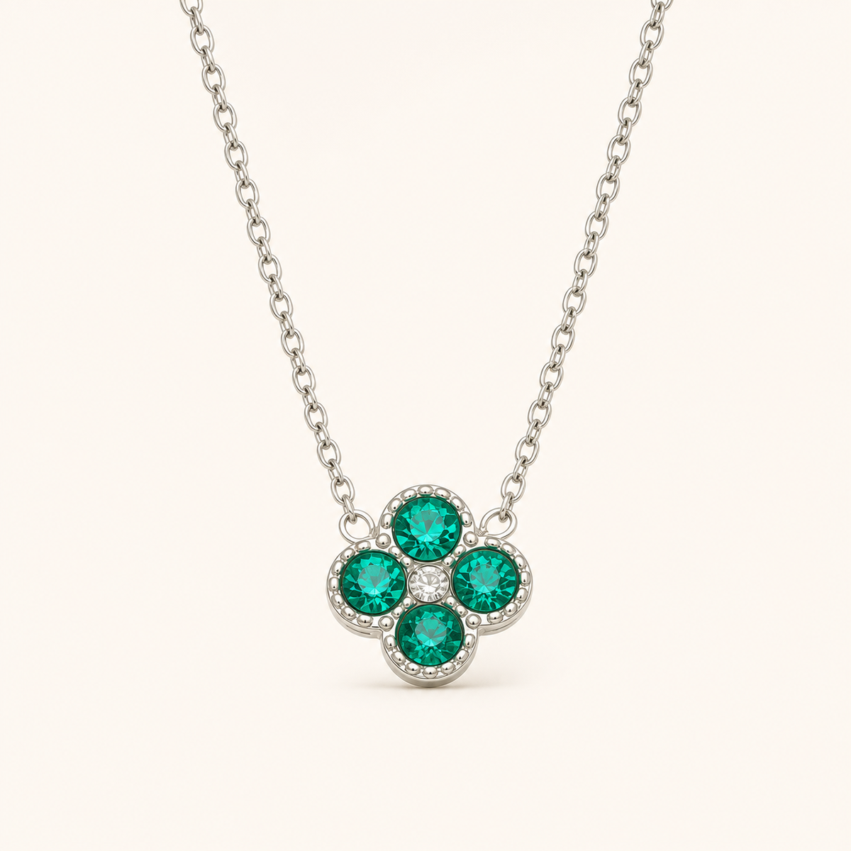 Clover of Grace teal zircon necklace in silver