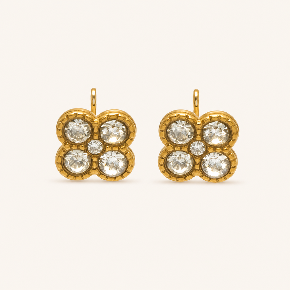 Clover of Grace white zircon earrings in gold