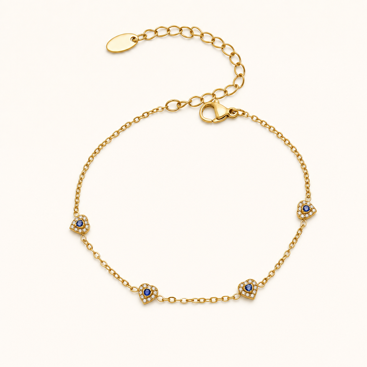Color of Love heart bracelet — blue stones, gold