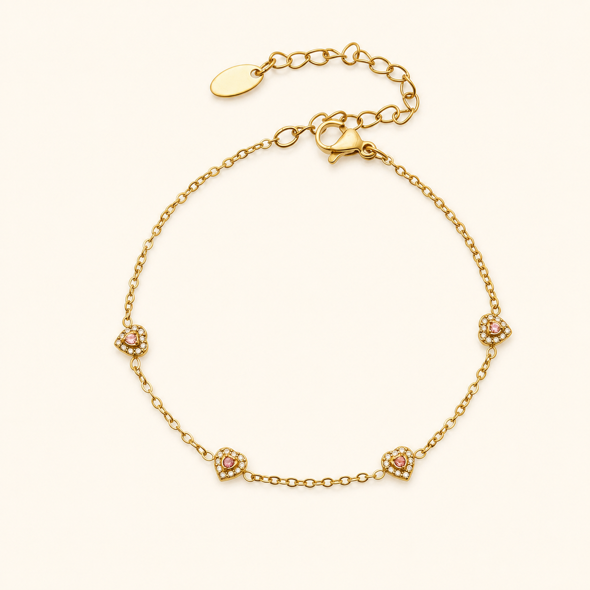 Color of Love heart bracelet — pink stones, gold