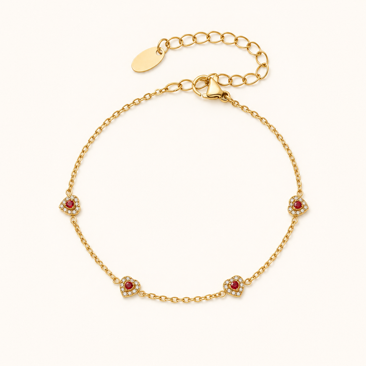 Color of Love heart bracelet — red stones, gold
