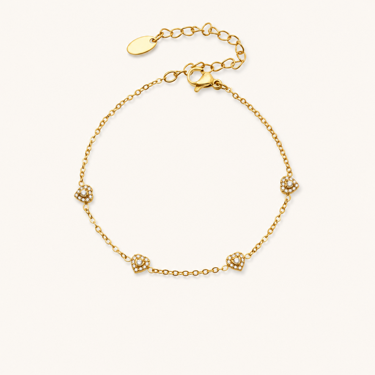 Color of Love heart bracelet — white stones, gold