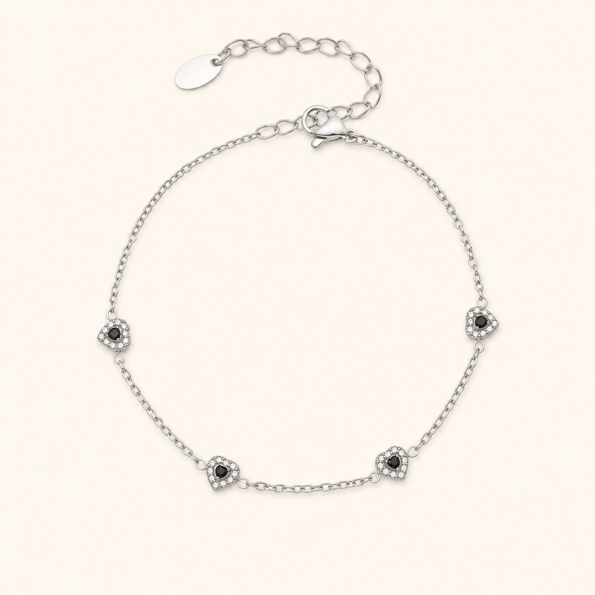 Color of Love heart bracelet — black stones, silver
