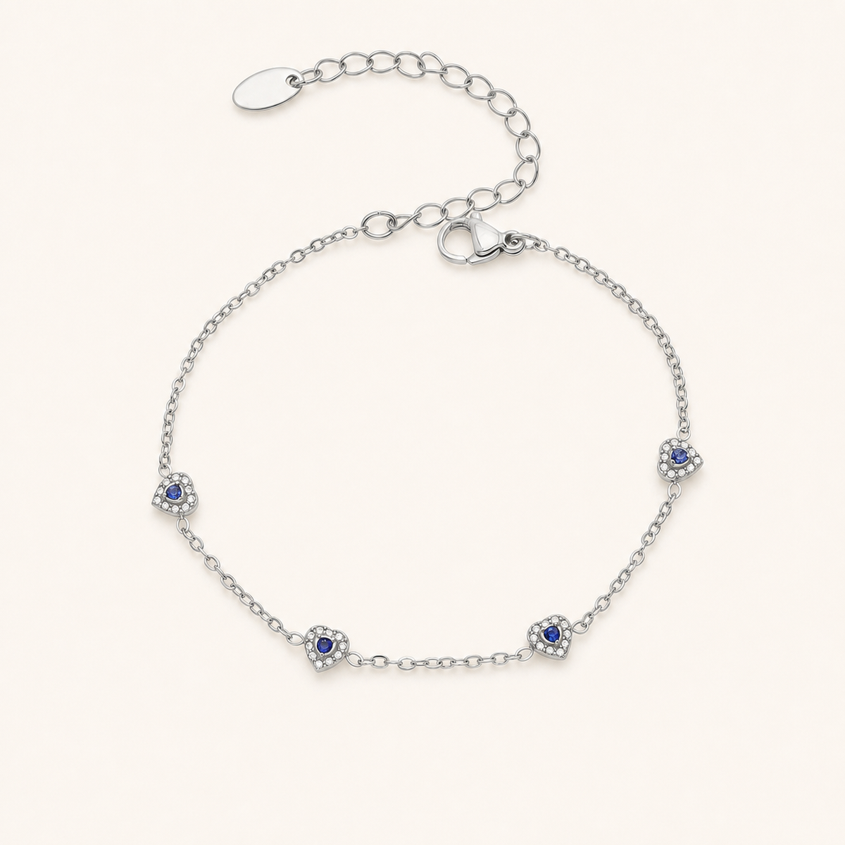 Color of Love heart bracelet — blue stones, silver
