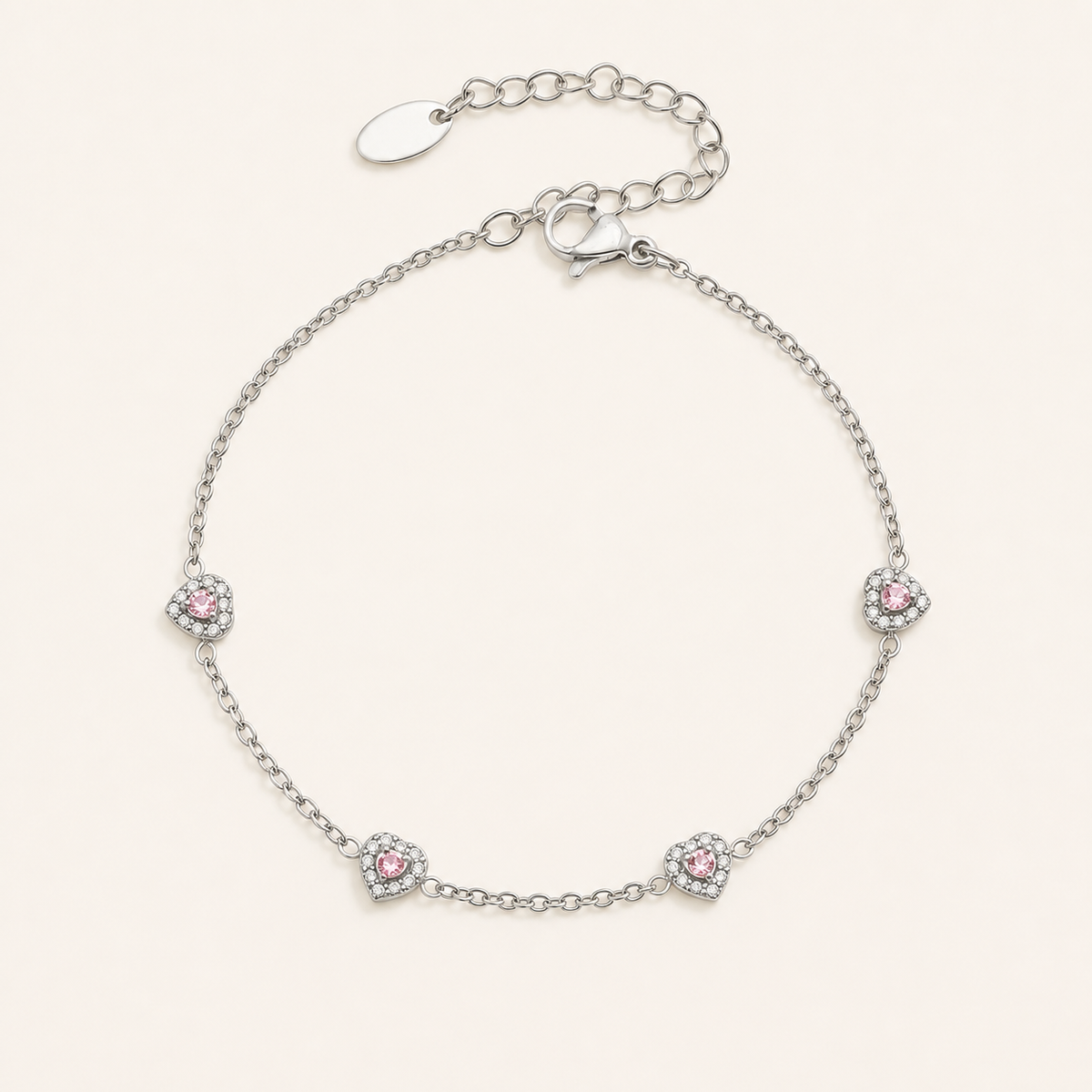 Color of Love heart bracelet — pink stones, silver