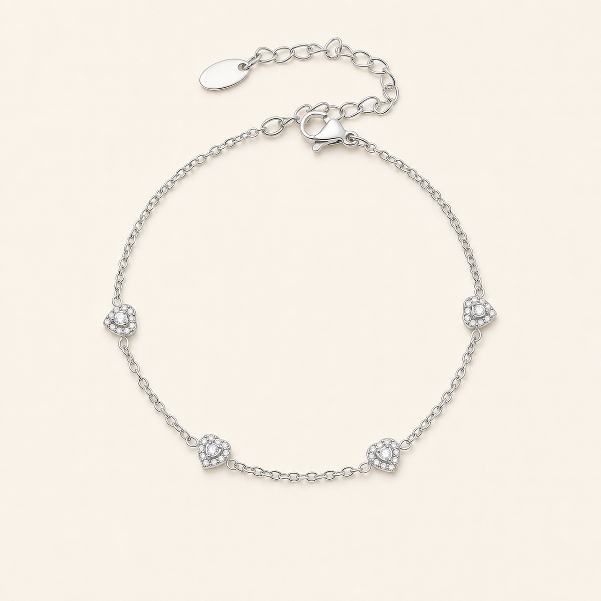 Color of Love heart bracelet — white stones, silver
