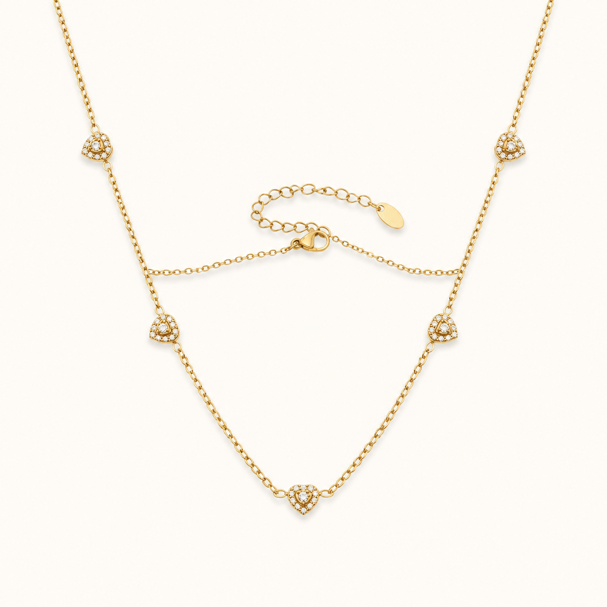 Color of Love heart necklace — white stones, gold