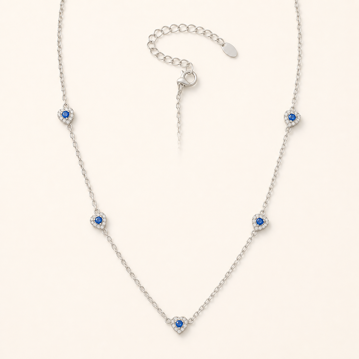 Color of Love heart necklace — blue stones, silver