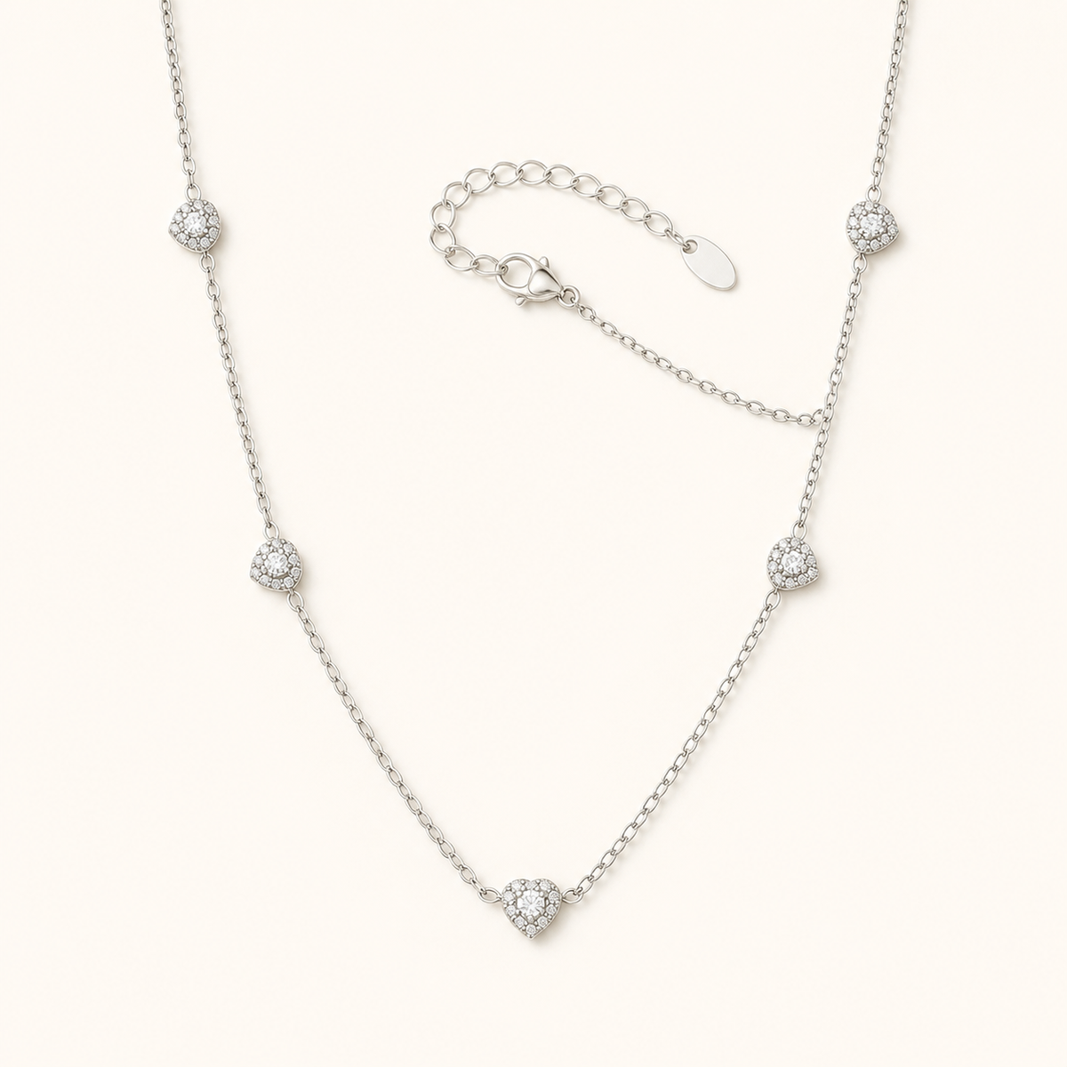 Color of Love heart necklace — white stones, silver